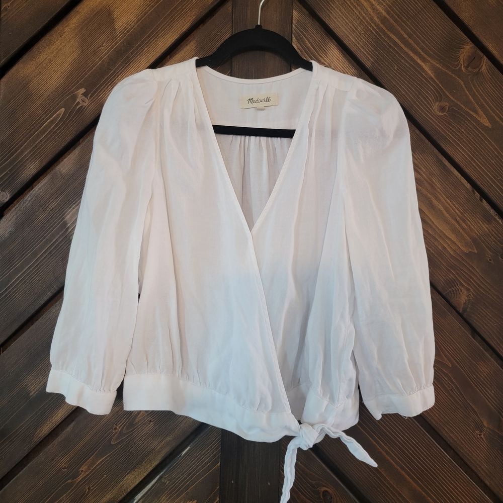 Madewell Cream Wrap-Front Blouse with Tie